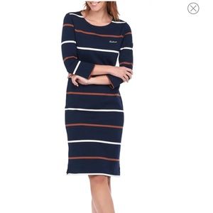 NEW BARBOUR Oyster Stripe Cotton Knit Dress In Navy Sz.8